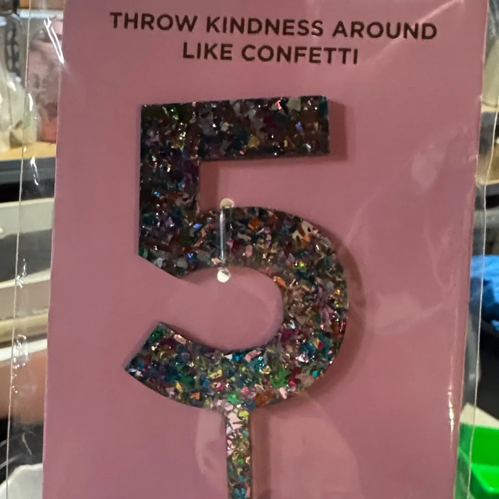 Multicolor Glitter Number 5 Cake Topper